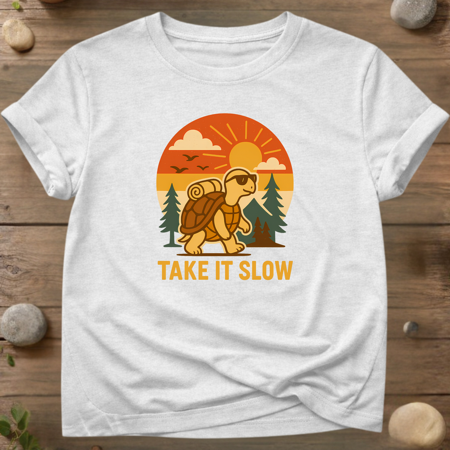 Retro "Take It Slow" schildpad T-shirt – Grappig minimalistisch natuurontwerp | Stella & Stanley