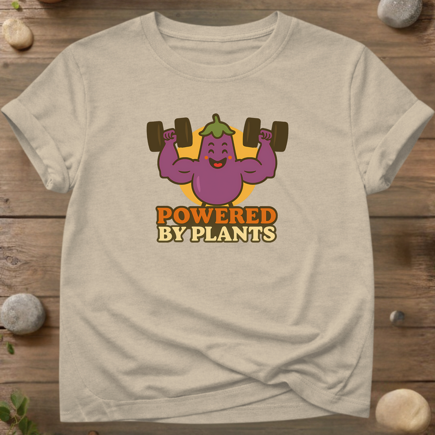 Powered by Plants T-shirt – Vegan fitnessshirt met gespierd aubergine-design | Stanley/Stella