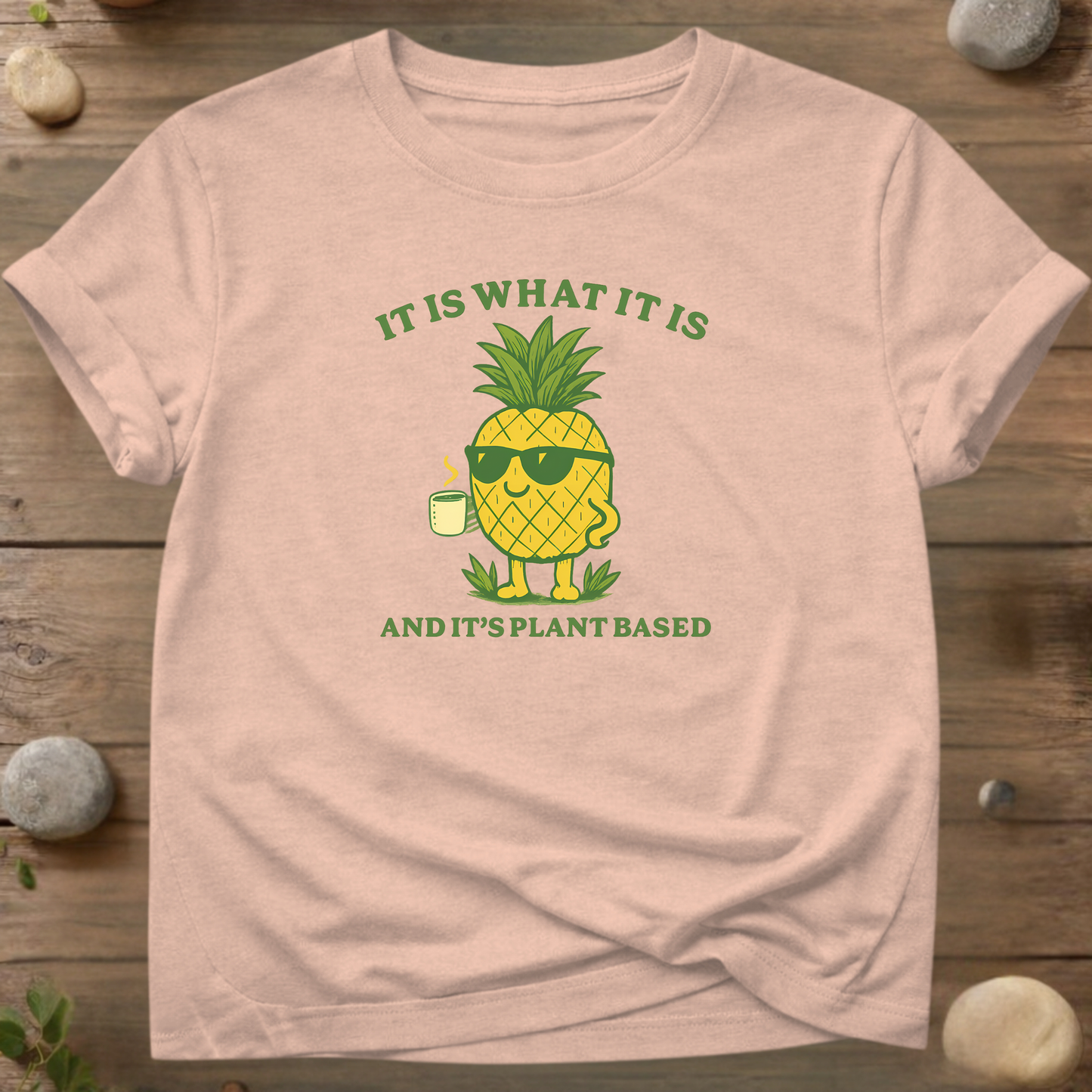 Plantaardig T-shirt met ananasprint | Grappig veganistisch T-shirt | Leuk shirt met fruitprint | Milieuvriendelijk T-shirt van biologisch katoen