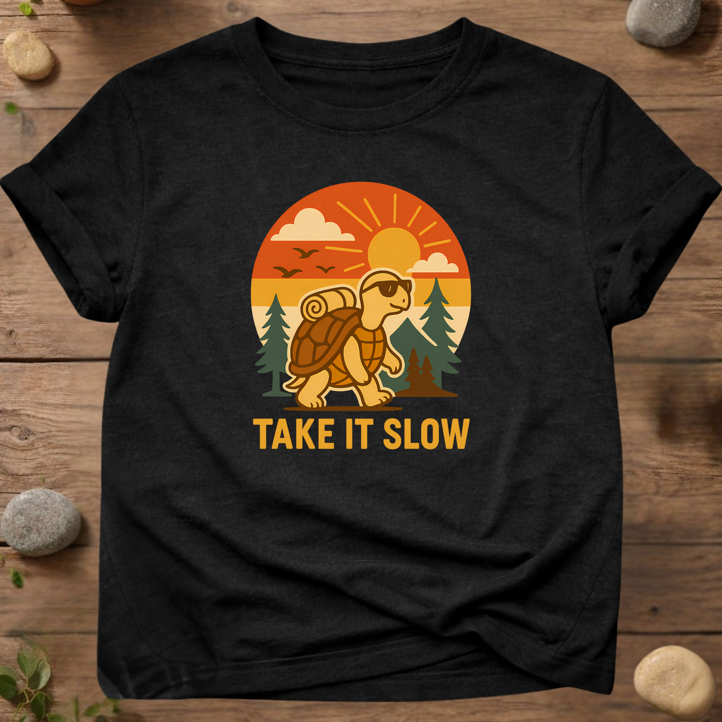 Retro "Take It Slow" schildpad T-shirt – Grappig minimalistisch natuurontwerp | Stella &amp; Stanley