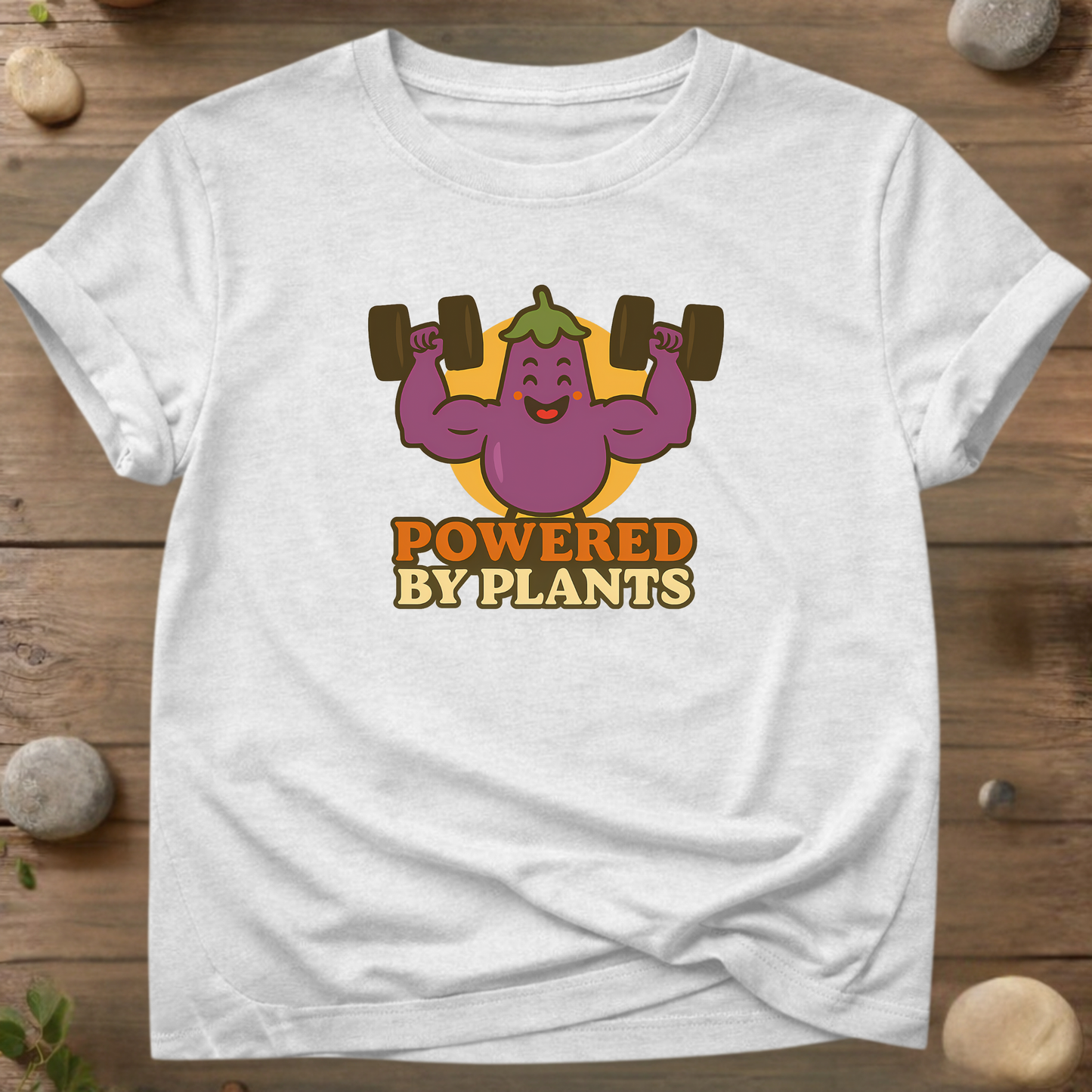 Powered by Plants T-shirt – Vegan fitnessshirt met gespierd aubergine-design | Stanley/Stella