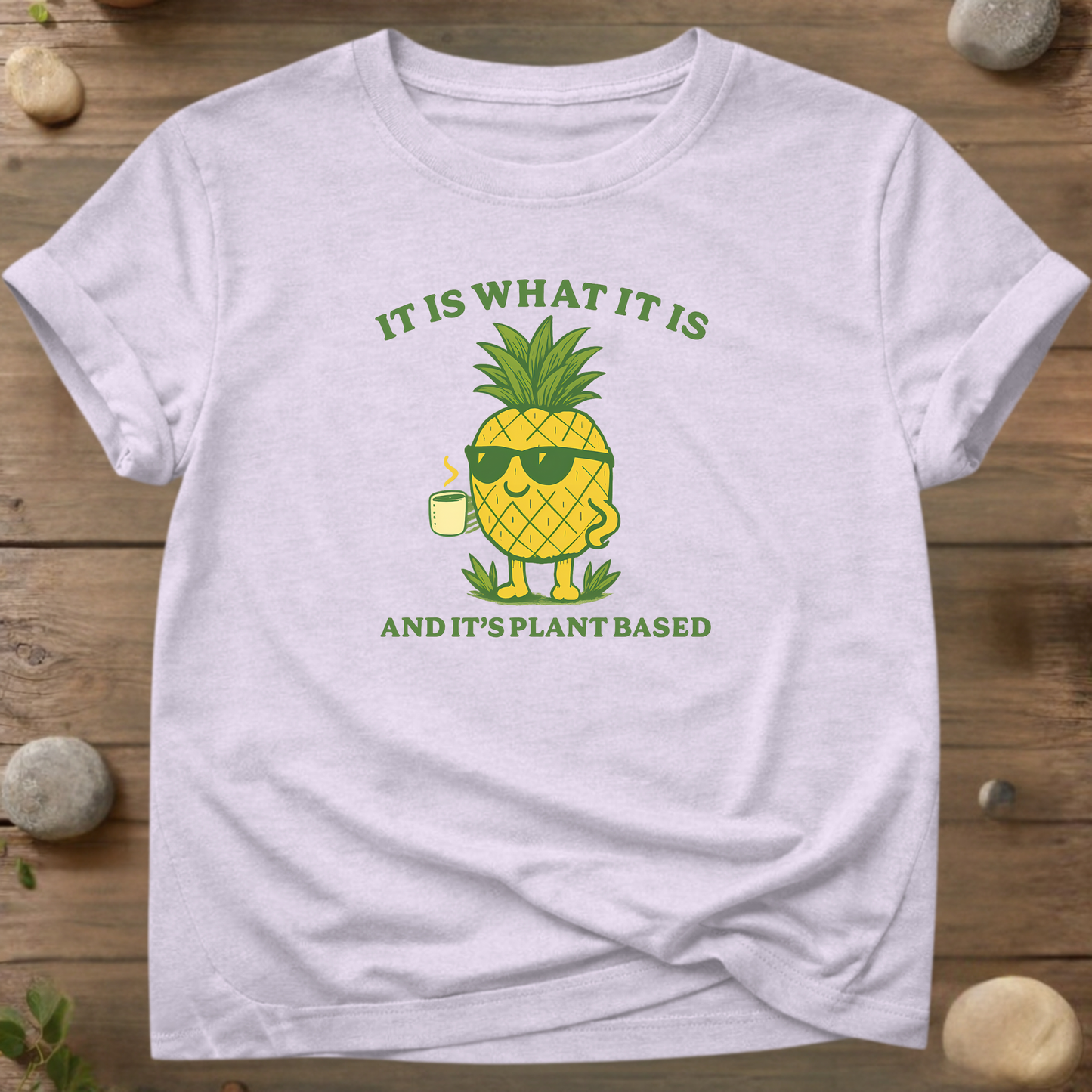 Plantaardig T-shirt met ananasprint | Grappig veganistisch T-shirt | Leuk shirt met fruitprint | Milieuvriendelijk T-shirt van biologisch katoen