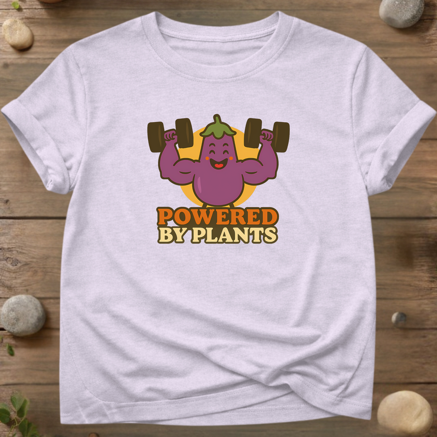 Powered by Plants T-shirt – Vegan fitnessshirt met gespierd aubergine-design | Stanley/Stella