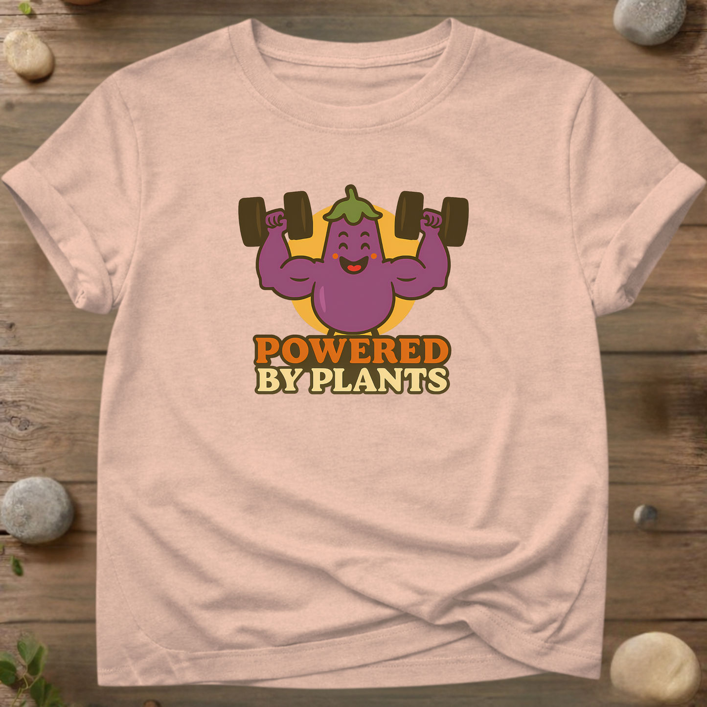 Powered by Plants T-shirt – Vegan fitnessshirt met gespierd aubergine-design | Stanley/Stella